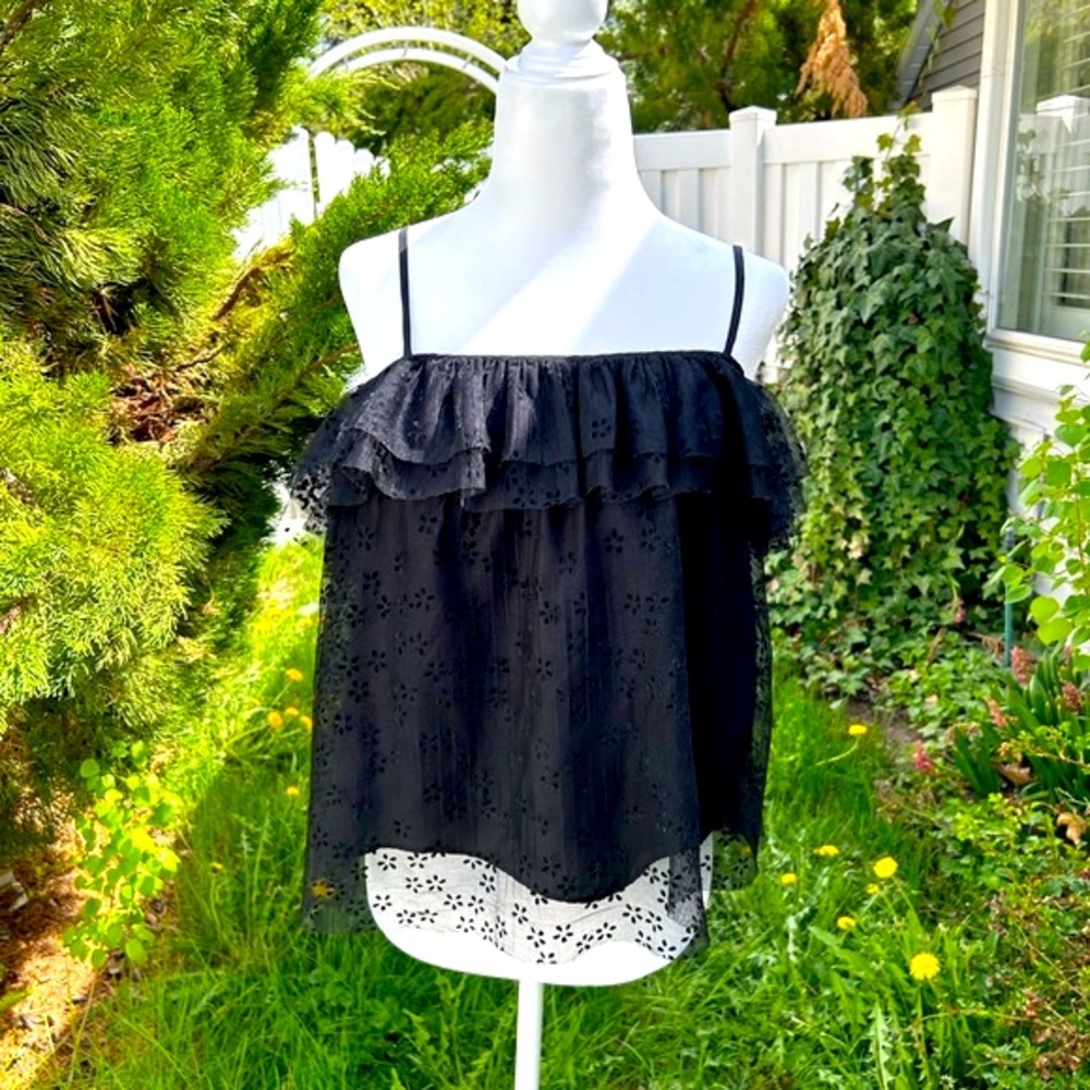 🌸SALE🌸 J.Crew Black Layered Lace Top in Petite Medium